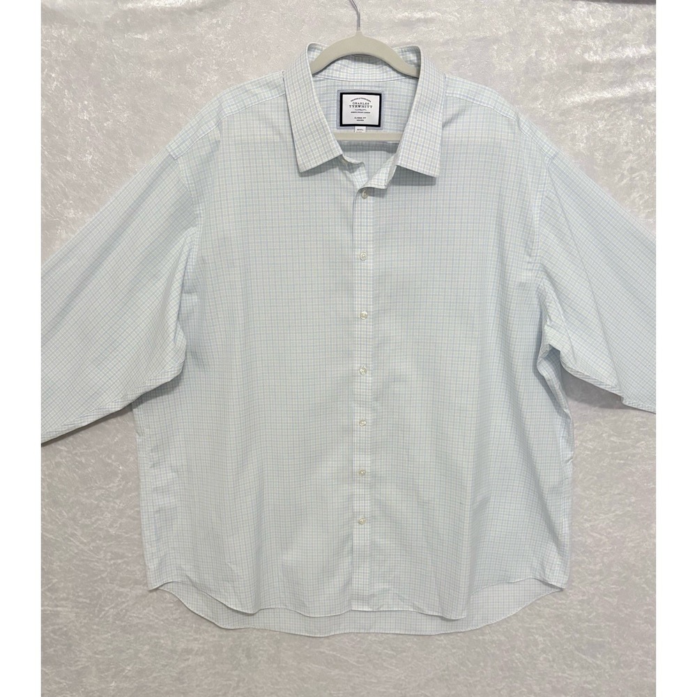 Duchamp London Dress Shirt XXL 18.5 Slim Fit Blue Textured Cotton Stretch